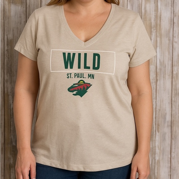 NHL Tops - NHL Minnesota Wild Women’s XL Graphic Tee Beige Green Hockey Shirt NWT